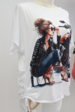 T-Shirt wei Druck Bild Motorrad-Lady