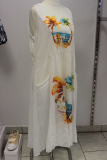 Baumwoll-Kleid ohne Arm wei� Muster Palmen
