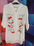 Baumwoll-Bluse wei� mit Druck Kirschen