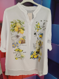 Baumwoll-Bluse wei� mit Druck Zitronen