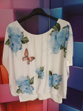 Bluse Dressplaner  wei�/blau Druck Rose/Schmetterling