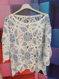 H�kelpulli Kurzarm wei�/blau