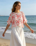 H�kelpulli Kurzarm wei�/pink