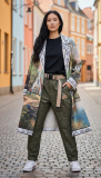 Longjacke/Mantel beige/gr�n Druck Wald
