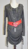 Kleid Langarm grau mit Kettengrtel