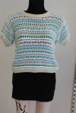 Be`lieve Kurzarm-Strickpulli blau/beige/wei