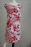 Leinenkleid wei mit Muster rot