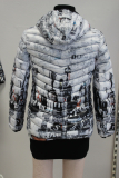 Dolcezza Steppjacke mit Kapuze wei/schwarz Druck Stadt