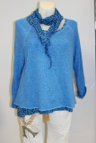 Langarmpullover 2lagig mit Tuch trkisblau