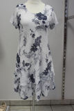 Leinenkleid Kurzarm wei/blau