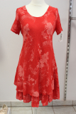 Leinenkleid Kurzarm rot/rosa