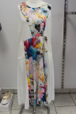Baumwoll-Kleid ohne Arm wei Muster Blten
