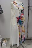 Baumwoll-Kleid ohne Arm wei Muster Blten
