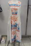 Baumwoll-Kleid ohne Arm wei Muster Flamingo