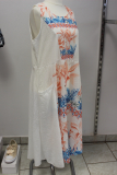 Baumwoll-Kleid ohne Arm wei Muster Flamingo