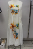 Baumwoll-Kleid ohne Arm wei Muster Palmen