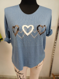 Langarmpullover blau Glitzerdruck Herzen