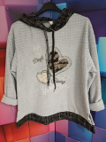 Kapuzenpullover Dressplaner hellgrau Druck Herzen