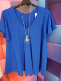 Kurzarm-Shirt/-Bluse  mit Kette royalblau