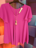 Kurzarm-Shirt/-Bluse  mit Kette violett