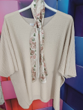 Kurzarm-Pulli mit Tuch beige