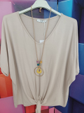 Kurzarm-Shirt mit Kette beige