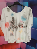 Bluse Dressplaner wei� Druck Blumen schwarz
