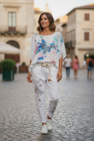 Bluse Dressplaner wei� Druck Blumen blau
