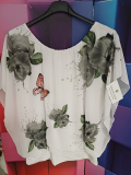 Bluse Dressplaner  wei�/grau Druck Rose/Schmetterling