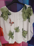 Bluse Dressplaner  wei�/gr�n Druck Rose/Schmetterling