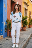 Bluse Dressplaner  wei�/blau Druck Rose/Schmetterling
