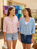 Kurzjacke Kapuze hellblau