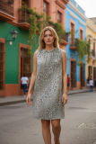 Kleid ohne Arm olivgr�n mit Leo-Print