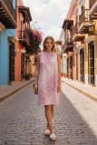 Kleid ohne Arm lachs mit Leo-Print