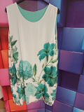 Kleid ohne Arm wei�/t�rkisgr�n Druck Blume