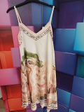 Kleid Spaghettitr�ger Motiv Baum wei�/beige