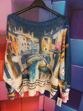 Strickpullover dunkelblau Motiv Italien