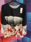 Bigsize-Shirt schwarz Druck Santorini