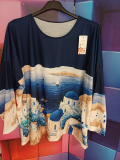 Bigsize-Shirt dunkelblau Druck Santorini