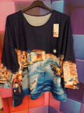 Bigsize-Shirt dunkelblau Druck Venedig