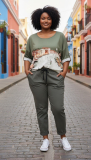 Bigsize-Shirt olivgr�n Druck Venedig