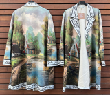 Longjacke/Mantel beige/gr�n Druck Wald